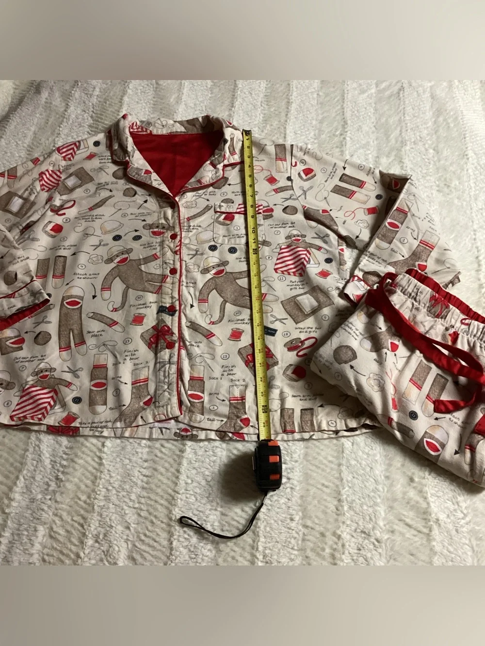 NICK & NORA HOW TO SEW A SOCK Monkey Flannel Pajama Set Sz XXL Matching Pj Set